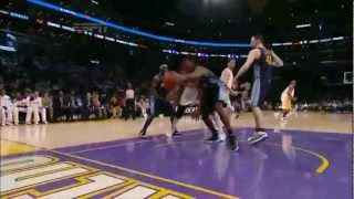 Andrew Bynum triple double 10 blocks vs Denver Nuggets full highlights game 1 playoffs 20120429 [upl. by Ruthven]