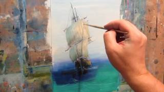 Oil painting Seascape Sailboat [upl. by Ebanreb]