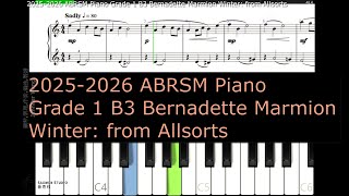 ABRSM Piano 2025  2026 Grade 1 B3 Bernadette Marmion Winter from Allsorts [upl. by Anneis]