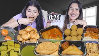 Tiffin Switch Up Challenge  Golgappa Rajma Chawal Aloo ki Sabji Puri Dhokla Pakoda Besan Laddu [upl. by Hoffert]