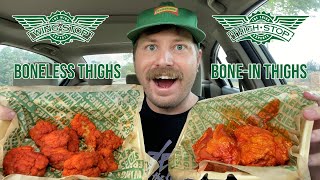 Wingstop NEW Thighs  Bone In and Boneless Thighstop Review [upl. by Atinehc]