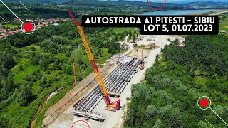 Autostrada A1 Pitesti  Sibiu Lot 5  Apar primele grinzi pe traseu  Webuild  01072023 [upl. by Pfosi658]