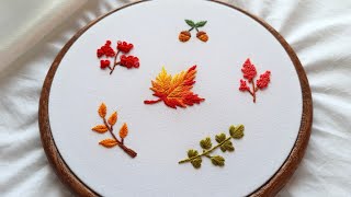 Autumn leaves embroidery  Autumn botanical elements  Easy leaf hand embroidery stitches [upl. by Eartha646]