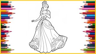 Coloring Cinderella Disney Princess Coloring Book Page Paint Markers  Draw and Colors [upl. by Levana]