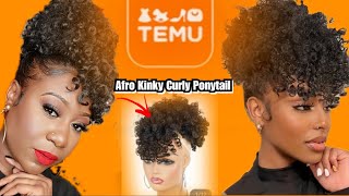 TRYING A TEMU AFRO CURLY PUFF WBANG PONYTAIL FOR 599 [upl. by Irrek]