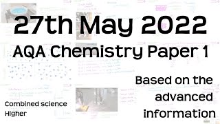 AQA Chemistry Paper 1 Revision  27th May 2022  GCSE Combined Science Higher Exam [upl. by Aropizt]