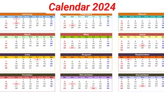 Calendar 2024 with Holidays  Kalendar 2024  Hindu festival with holidays 2024  New Calendar 2024 [upl. by Pilihp762]