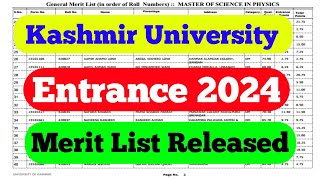 Kashmir University Entrance Merit List 2024 Released [upl. by Uamak]