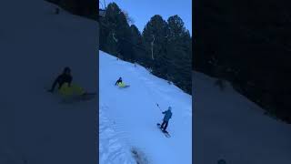 Snowboard beginner on the ski lift takes out everyone [upl. by Rajiv]