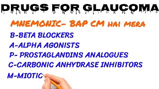 DRUGS FOR GLAUCOMA MNEMONIC MNEMONIC FOR GLAUCOMA DRUGS [upl. by Lehcem]