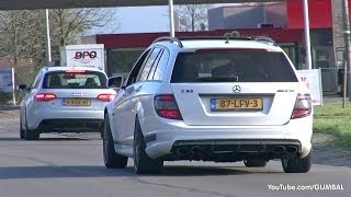 Audi RS4 Avant B8  MercedesBenz C63 AMG Estate Revs Start Accelerating [upl. by Ibrek]