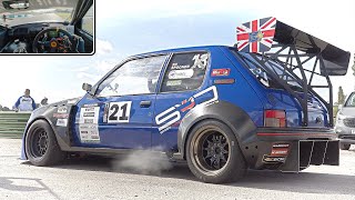 500Hp PEUGEOT 205 16 GTi Turbo  ONBOARD Fastest FWD Monster [upl. by Amluz561]