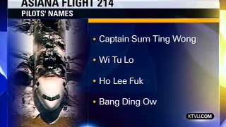 News Station Reports Asiana Flight 214 Pilots Names quotSum Ting Wongquot quotHo Lee Fukquot [upl. by Chiou]