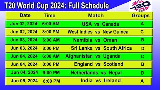 Icc Mens T20 World Cup 2024 Full Schedule and Time Table [upl. by Aztinay]