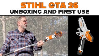 Stihl GTA 26 Pole Chainsaw Garden Pruner Unboxing First Use amp Review offgrid [upl. by Anivle]