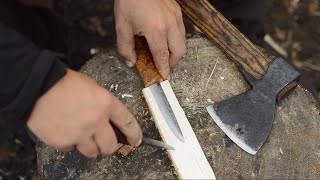 Making nordic bushcraft knife  blacksmithing leather sheath burl handle fishing trip [upl. by Annohsed]