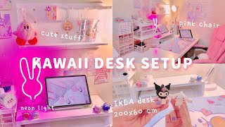 🌷aesthetic KAWAII WORKSPACE SETUP  decor IKEA desk 200x60  stationery shopee haul 💖 Indonesia [upl. by Teerprug]