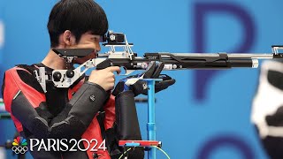 Chinas Sheng Lihao aims for gold in Paris with OLYMPIC RECORD in mens 10m air rifle  NBC Sports [upl. by Arikaahs]