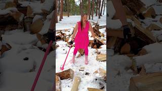 Wait for it… woodchopping snow axe challenge satisfying ootd woodsplitting dress outdoors [upl. by Ydnim]