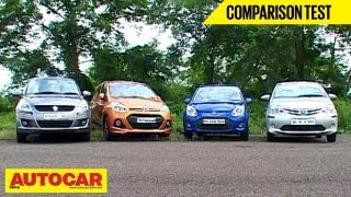 Hyundai Grand i10 Vs Toyota Liva Vs Maruti Swift Vs Ford Figo  Comparison Test  Autocar India [upl. by Bellew]