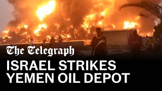 Flames seen across Middle East as Israel strikes Yemen [upl. by Kifar841]