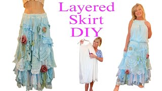 How to Turn a Plain Skirt into A Romantic Layered Maxi Skirt [upl. by Gareri]