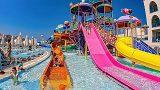 Wide Pink Water Slide at Infinity By Yelken Resort 💦 Aqua Magic World Waterpark [upl. by Alfred]