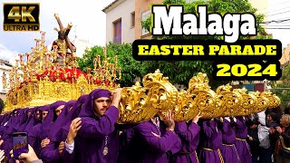 MALAGA Spain EASTER PARADE 2024  SEMANA SANTA Processions  Costa Del Sol ANDALUSIA 4K [upl. by Manning]