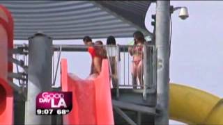 KTTV Reporter does Water Slide Live Shot in bikini [upl. by Naleag]