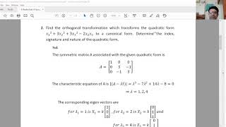 8 Reduction of quadratic form to canonical forms by orthogonal transformation [upl. by Isak]