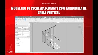 MODELADO DE UNA ESCALERA FLOTANTE CON BARANDILLA DE CABLE VERTICAL EN REVIT [upl. by Erb]