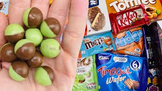 NEW Unboxing Sweets Reeses Peanut Butter CupsHaribo TropifruttiKitKatMampms Salted CarameAero B [upl. by Allertse]