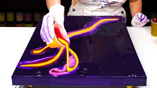 Deep PURPLE Magic💜 GODNESS Births in Pouring Flow  Just WOW😍 Mixed Media Pour Painting Tutorial [upl. by Naffets]