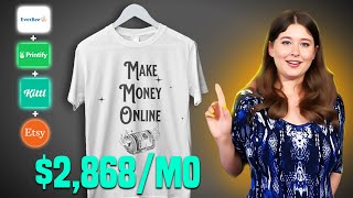 Simple quottext TShirtquot Make 2868 per Month stepByStep Full Print OnDemand Tutorial [upl. by Ahsinut]