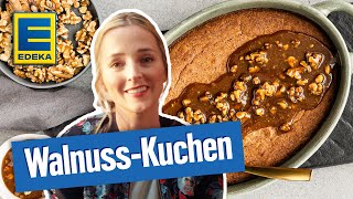 Walnuss Kuchen mit Karamellsoße  Saftiger Nusskuchen [upl. by Nett]