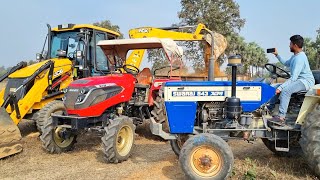 New Jcb 3dx Machine Loading Red Mud In Mahindra and Swaraj Tractor  Jcb and Tractor Cartoon Gadi [upl. by Ielak973]