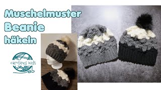 Beanie Mütze im Muschelmuster häkeln  Häkelanleitung für Anfänger [upl. by Eshman764]