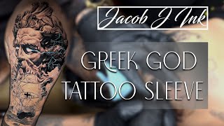 Tried to do this in 1 session 😧 Greek God Tattoo Sleeve  Jacob J Ink [upl. by Emmalee]