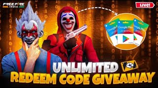 UNLIMITED REDEEM CODE GIVEAWAY🥳FREE FIRE GIVEAWAY 🤑 Garena free freefirelive shortslive [upl. by Marienthal]