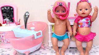 Baby Born twins bathroom adventure PLAY DOLLS 26min [upl. by Danya]