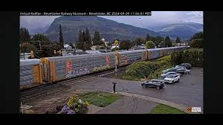 KCS heritage unit leading CPKC manifest train at Revelstoke Railcam [upl. by Ahsead346]