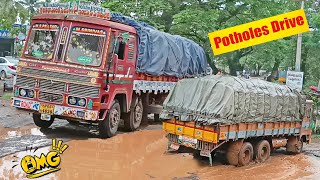 Tippers Formation of Line for Driving in POTHOLES  Lorry Videos  Truck Videos  TIPPER LORRY TRUCK [upl. by Rebel]