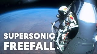 Felix Baumgartners supersonic freefall from 128k  Mission Highlights [upl. by Noneek925]