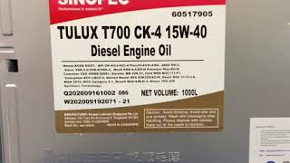 Sinopec Tulux T700 CK4 15W40 Diesel Engine Oil  275 Gallon [upl. by Oiragelo]