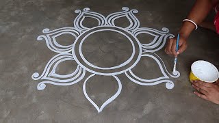 easy rangoli designs  simple muggulu designs  Beautiful festival color kolam  how to draw alpona [upl. by Atiuqcir]