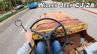 1948 Willys Jeep CJ2A  Rusted Through Death Machine POV Binaural Audio [upl. by Ahsenahs]