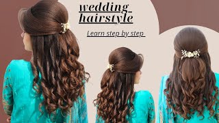 how to make a fast and simple beautiful wedding hairstyle  wedding hairstyle for medium short hair [upl. by Neomah965]