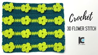 How to Crochet 3D Flower Stitch  Crochet Stitch Tutorial and written instructions [upl. by Yelrebmyk]