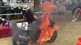 Norton rotary engine JPS race bike catches fire [upl. by Nylcsoj112]