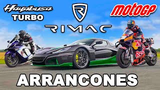 Moto de MotoGP vs Rimac Nevera vs Turbo Hayabusa ARRANCONES [upl. by Guinna270]